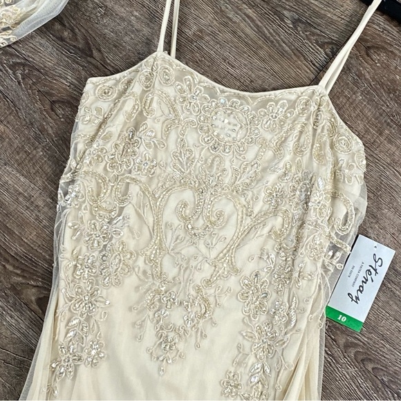 Vintage Stenay Maxi Dress 10 Cream Sheer Beaded Fairy Y2K Rayon Evening Gown - Picture 6 of 13